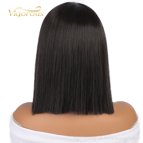 Lowest Price Fiber Short Straight Bob Heat Resistant Bob Cut Black Afro Vendors Lace Front Wig Synthetic